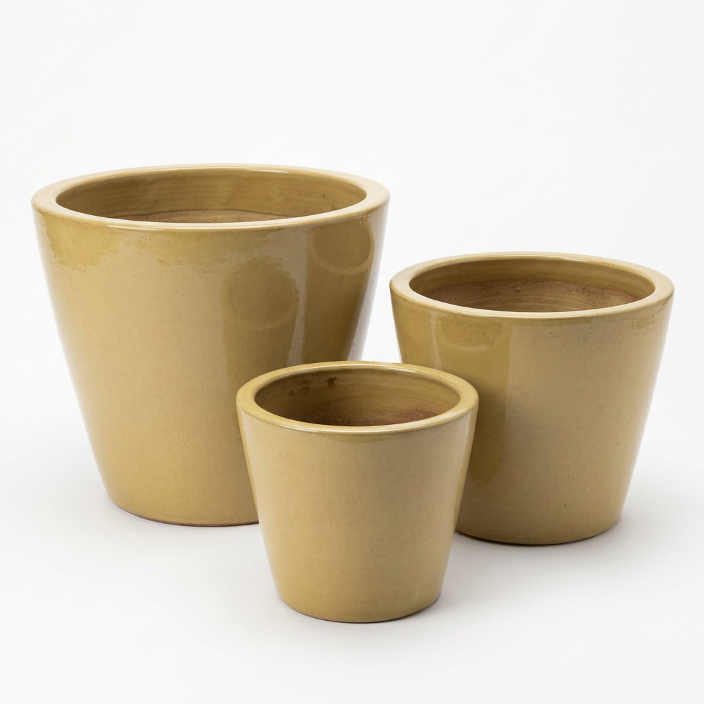 Terracotta Works Metro Cone Glazed Terracotta Garden Pot Sand