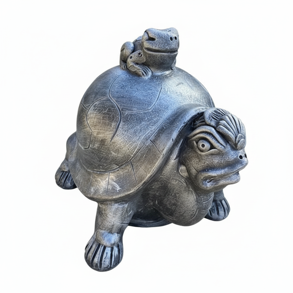 Turtle with Frog Statue White Background