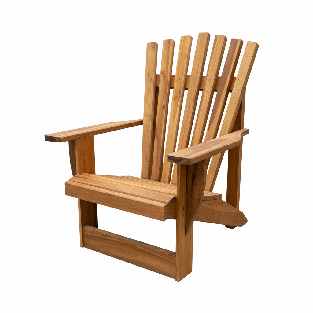 Wooden Adirondack chair on white background - angled view