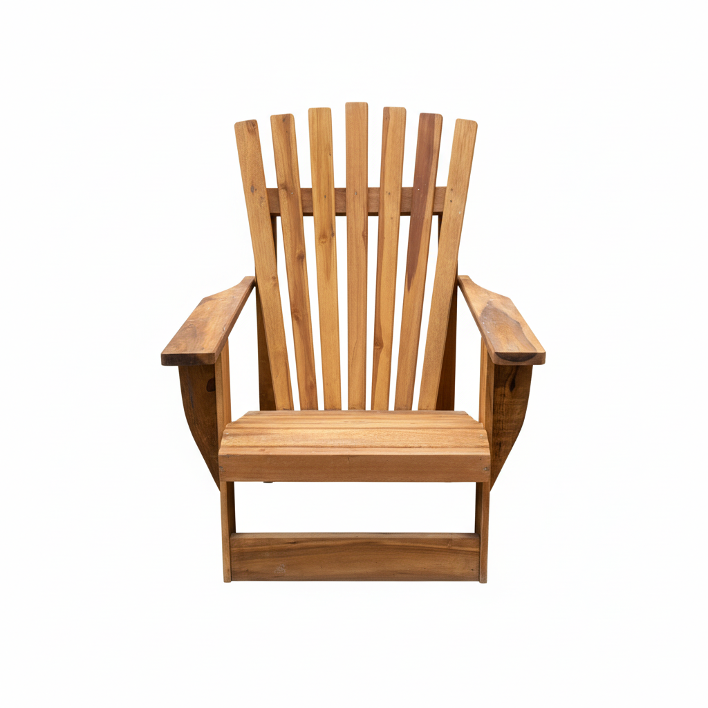 Wooden Adirondack chair on white background - elevated angle