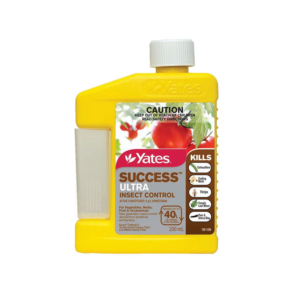 Yellow bottle of Yates Success Ultra Insect Control on a white background
