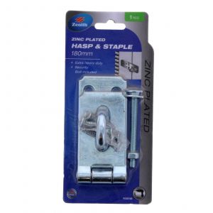 Hasp &amp; Staple Zinc Plated 180mm Includes Screws and Security Bolt Zenith