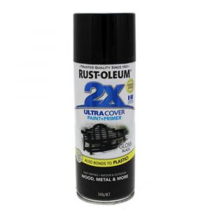 2X Ultra Cover Gloss Spray Aero Black Gloss Superior Coverage 340g Can Rustoleum