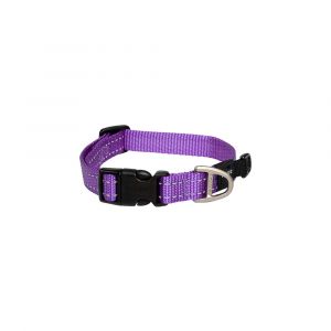 Rogz Utility Snake Dog Collar For Medium Dogs Purple Reflective Safety Nylon
