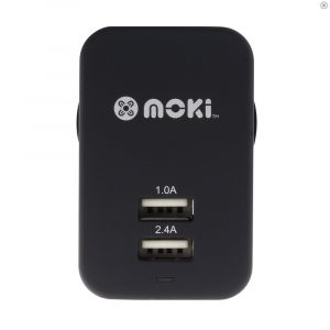 Moki Dual USB Wall Charger 3.4A Rapid Charge Black iPhone Android Samsung Phone