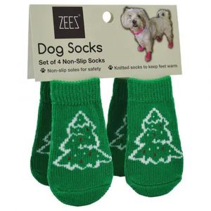ZEEZ Xmas Tree Green Non-Slip Pet Socks - Small