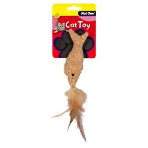Pet One Cat Toy Plush Cork Fish with Feather 14cm