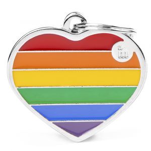 My Family Dog Tag Rainbow Heart Charm - Large