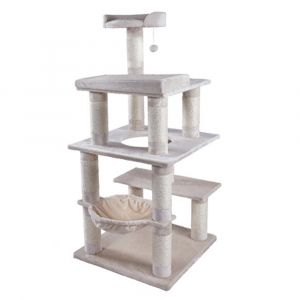 KAZOO 5 Level Cat Tower Playground - Cream and White Plush