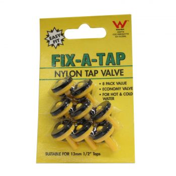 Fix-A-Tap Nylon Tap Economy Valves 8 Pack Suits 13mm (1/2 Inch) Tap 208118