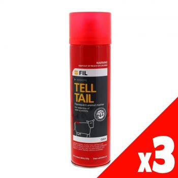 Tell Tail Fluorescent Animal Marking Paint Red 500ml Aerosol Spray Can PK3