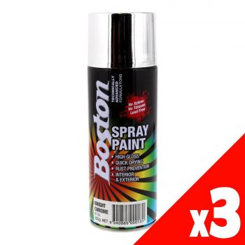 Bright Chrome Spray Paint Can 250g Boston Quick Drying Rust Prevention 3 Pack