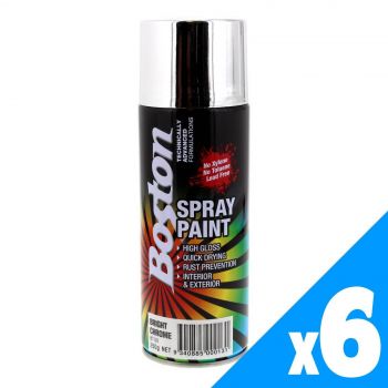 Bright Chrome Spray Paint Can 250g Boston Quick Drying Rust Prevention 6 Pack