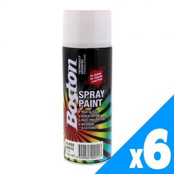 White Gloss Spray Paint Can 250g Boston Quick Drying Rust Prevention 6 Pack