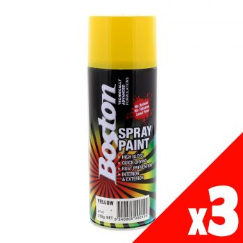 Yellow Spray Paint Can 250g Boston Quick Drying Rust Prevention Protect 3 Pack