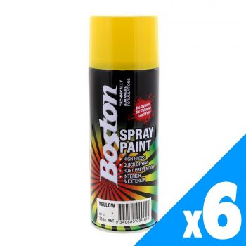 Yellow Spray Paint Can 250g Boston Quick Drying Rust Prevention Protect 6 Pack