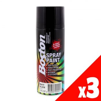 Matt Black Spray Paint Can 250g Boston Quick Drying Rust Prevention 3 Pack
