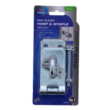 Hasp &amp; Staple Zinc Plated 180mm Includes Screws and Security Bolt Zenith