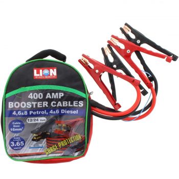 Lion Jumper Lead Cables 400 Amp 12/24 Volt Surge Protect Fully Insulated Handles
