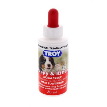 Worm Syrup Puppy and Kitten Meat Flavoured 50ml Troy Meat Flavoured Roundworm
