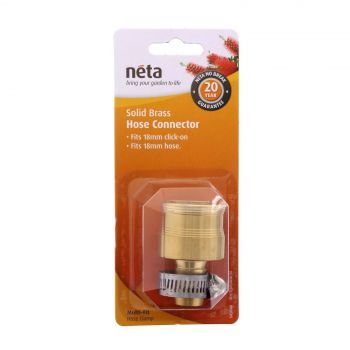Neta Brass Hose Connector 18mm Click On x 18mm Hose Multi Fit Hose Clamp
