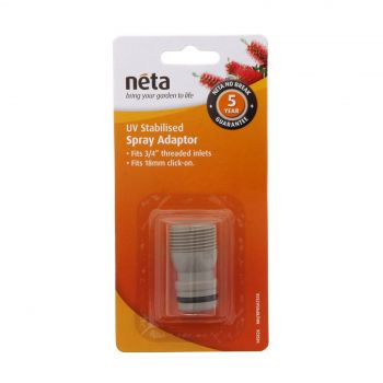 Neta Spray Adaptor 3/4 Inch Threaded Inlets x 18mm Click On Hose UV Stabilised