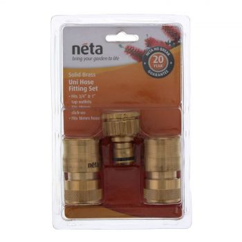 Neta Brass Hose Fitting Set Fits 3/4 Inch &amp; 1 Inch Tap Outlets x 18mm Hose