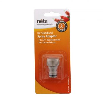 Neta Spray Adaptor 3/4 Inch Threaded Inlets x 12mm Click On Hose UV Stabilised