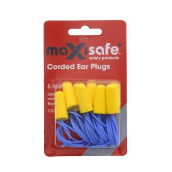 Maxisafe Corded Earplugs 5 Pack Safety Ergonomic Shaped High Sound Absorption