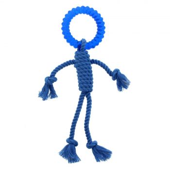 Dog Toy Rope Man With TPR Head 30cm Loud Blue Prestige Pets