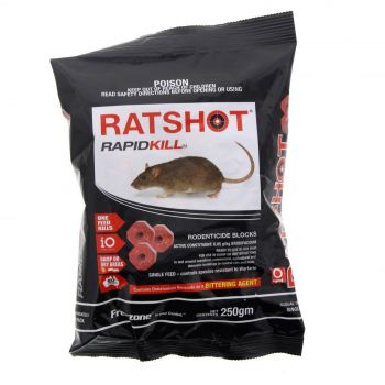 IO Rat Shot Bait Ratshot Rapid Kill Red Block Damp or Dry Use Brodifacoum 250g