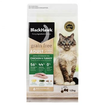 Black Hawk Cat Food Grain Free Turkey & Chicken 1.2kg Animal Pet Australian Made