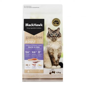 Black Hawk Cat Food Grain Free Duck & Fish 1.2kg Animal Pet Australian Made