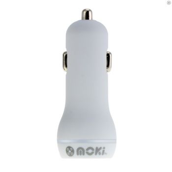 Moki Dual USB Car Charger 3.4A Rapid Charge White iPhone Android Samsung Phone