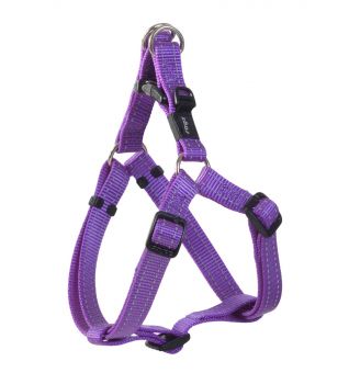 Rogz Snake Step In Dog Harness For Medium Dogs Purple Reflective Safety Nylon