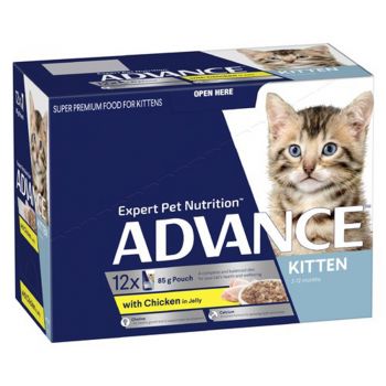 Advance Kitten Food Chicken In Jelly Box Of 12 X 85g Premium Pet Food Nutrition