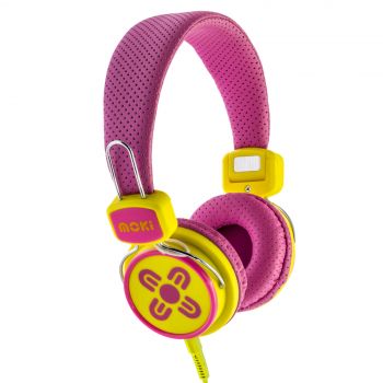 Moki Kids Safe Headphones Pink-Yellow Limited Volume Gaming Music Child Proof