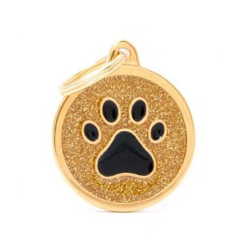 My Family Dog Tag Shine Circle Paw Gold