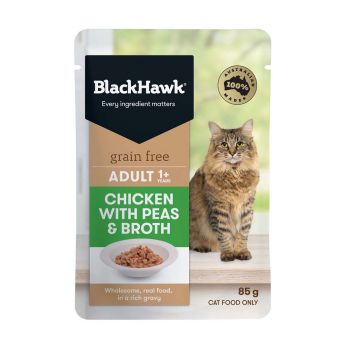 BLACK HAWK Adult Cat Chicken, Pea & Broth in Gravy 85g