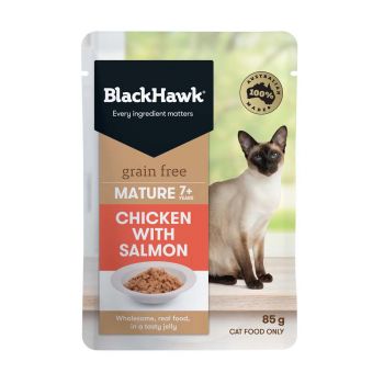 BLACK HAWK Mature Cat Chicken & Salmon in Jelly 85g