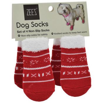 ZEEZ Xmas Sweater Red & White Non-Slip Pet Socks - Medium