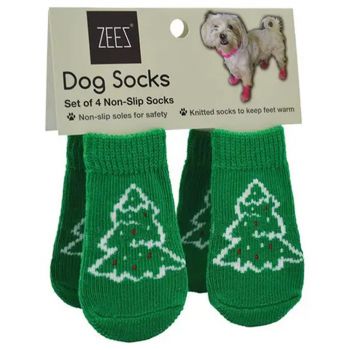 ZEEZ Xmas Tree Green Non-Slip Pet Socks - Large