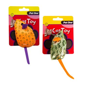 Pet One Cat Toy Plush Shiny Mouse Assorted Types 11cm