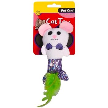 Pet One Cat Toy Plush Mermouse with Feather 14cm