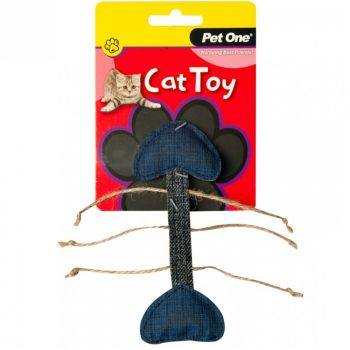 Pet One Cat Toy Fish Skeleton Grey and Blue 14.5cm