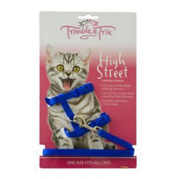 Trouble & Trix Cat Harness Set High Street Blue