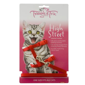 Trouble & Trix Cat Harness High Street Red