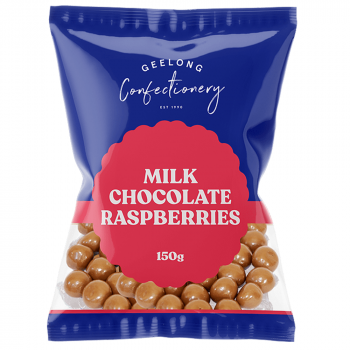 GEELONG CONFECTIONERY Milk Chocolate Raspberries 150g