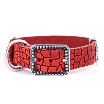 MY FAMILY Tuscon Red Leather Dog Collar - Large