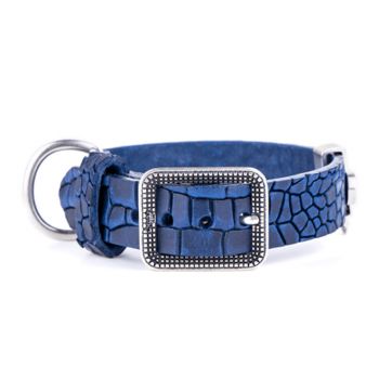 MY FAMILY Tuscon Blue Leather Dog Collar - Extra Large